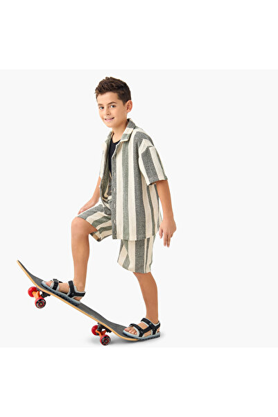 Juniors Striped Collared Shirt and Shorts Set