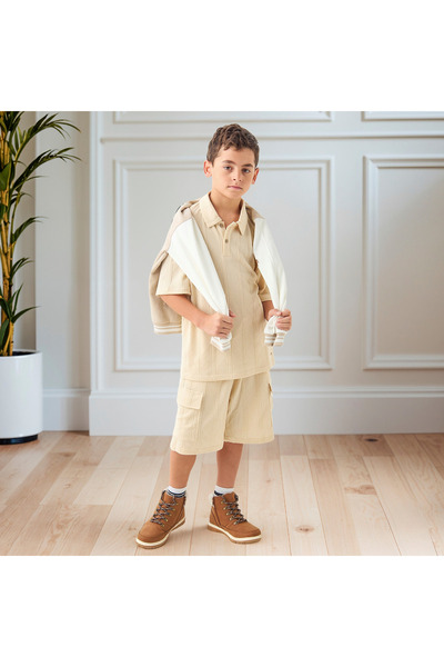 ELIGO Textured Polo T-shirt and Shorts Set