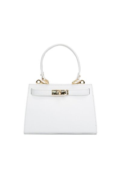 Posete Fagaras Gloria Leather Purse - White, 1 Compartment, 1 Pocket, Adjustable Strap