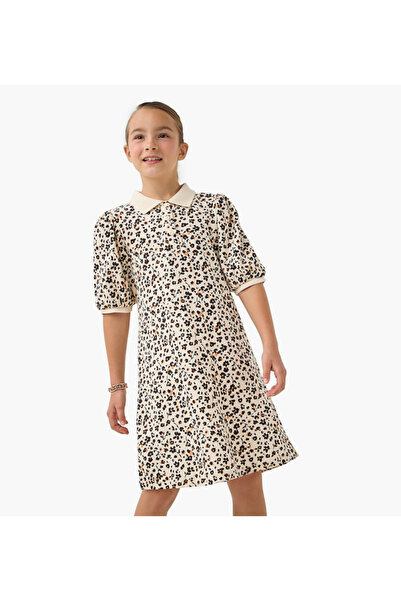 Juniors Printed Polo Dress with Short Sleeves