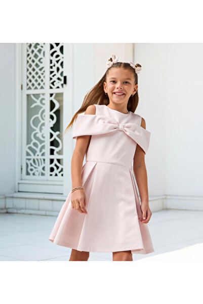 Juniors Sleeveless A-line Dress with Bow Detail