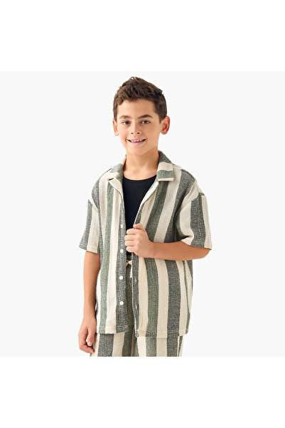 Juniors Striped Collared Shirt and Shorts Set