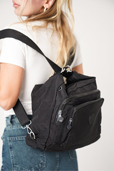 Solo Bag Women's Black Multi-Compartment Waterproof Crinkle Casual Backpack Crossbody Hand and Shoulder Bag