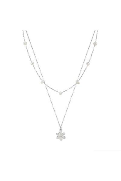 delis Lantisor argint 925, JW1706, model dublu cu floare, placat cu rodiu