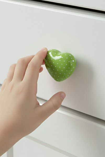 MegaVitrin Porcelain Children's Room Green Heart Furniture Handle Ceramic Drawer Cabinet Knob