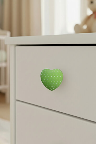 MegaVitrin Porcelain Children's Room Green Heart Furniture Handle Ceramic Drawer Cabinet Knob