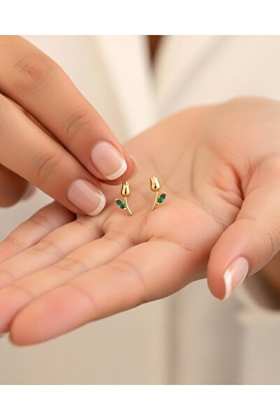 İNDİGO TAKI Minik Lale 14 Ayar Altın Küpe