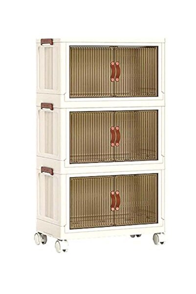 Saharaz خزانة تخزين بثلاث طبقات، باب مفتوح، مع باب مغناطيسي، عجلات دوارة ومقبض جلدي، 27×45×81 سم