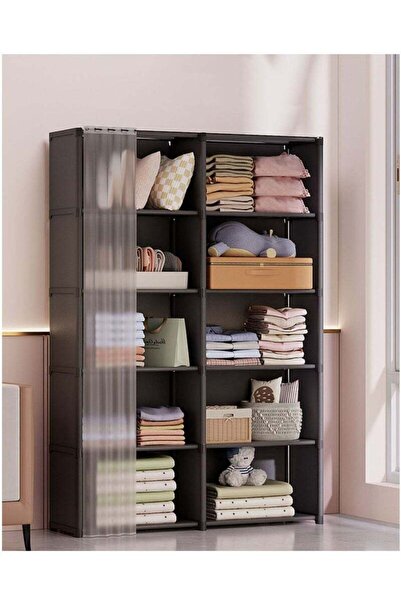 Saharaz خزائن ملابس محمولة من 6 طبقات، 10 أرفف تنظيم تخزين، مع غطاء قابل للإز...