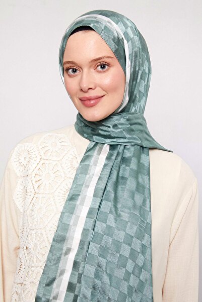 Levidor Mint Yeşili Çizgili Dama Desen Monogram Şal