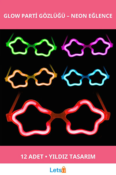 Letsii Star Design Neon Colored Glow Glasses 12 Pieces