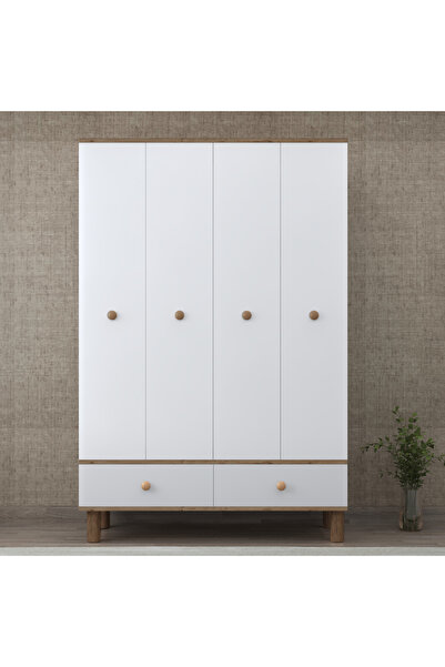 Remaks Benay 4 Kapaklı 2 Çekmeceli Gardırop - Beyaz