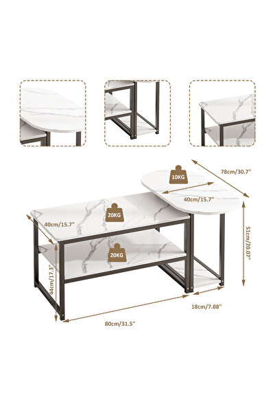 Venpara Coffee Table with Faux Marble Top & Powder-Coated Metal Frame - Flexible Living Room Center Table