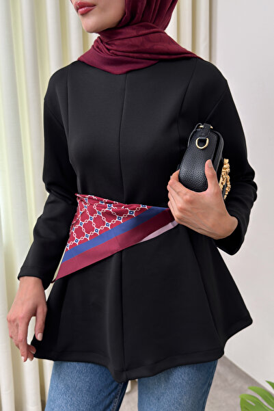 Salih Çelebi Kemerli Peplum Bluz 0040 - SİYAH