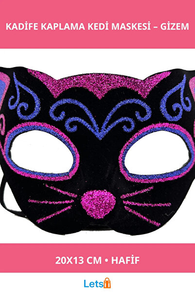 Letsii Stylish Black Velvet Coated Cat Mask Pink Blue Glitter Embroidered