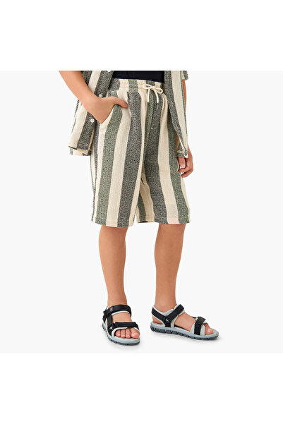 Juniors Striped Collared Shirt and Shorts Set