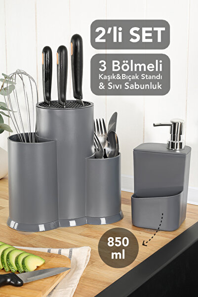 Meleni Home 2'li Mutfak Seti - Tezgah Üstü Bölmeli Kaşıklık Bıçaklık ve Sünge...