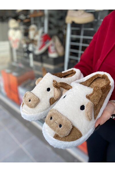 Mejit Tatlı İnek Yumuşak Tüylü Peluş Panduf Terlik