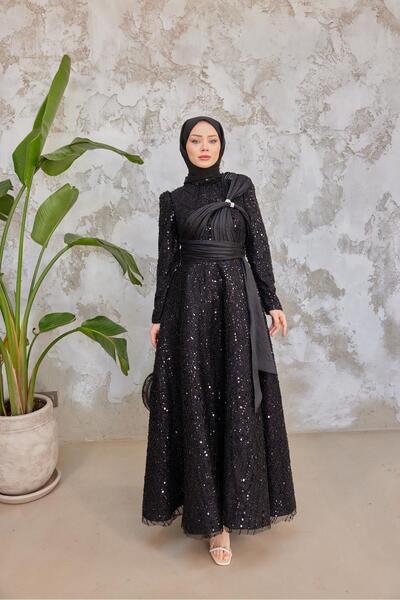 Hülya Keser Caroline Tesettür Abiye - Siyah