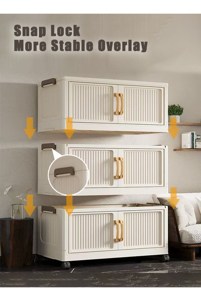 Generic 5-Tier Foldable Plastic Storage Cabinet with Handles, Magnetic Double Doors & Wheels, 50cm Wide