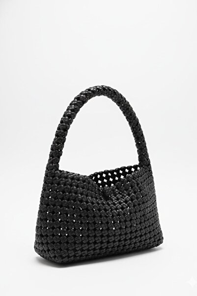 Deriderim Kibele Black Knitted Genuine Leather Handbag