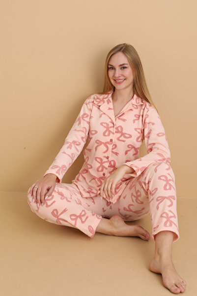 Wordex Fwn 1608 Σετ χειμερινής γυναικείας πιτζάμας με κουμπιά και ύφασμα φλις