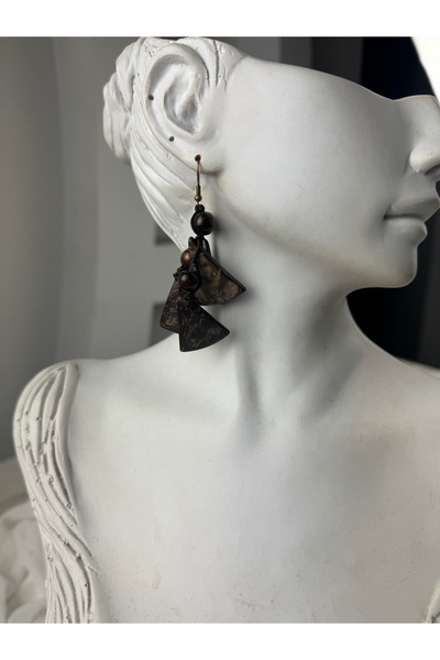 SEDEF TAKI Ahşap işlemeli kahve küpe