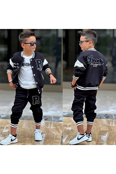 RAPAPA Boys' College Style 3-Piece Tracksuit Set – R Letter Embroidered Sports Combination 43131S