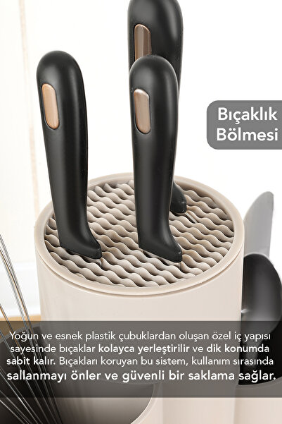 Meleni Home Στήριγμα μαχαιριών με διαχωριστικά στοιχεία - Βάση για μαχαίρια κουταλιού και σέσουλας Οργανωτής κουζίνας Βάση για κουτάλια Μπεζ