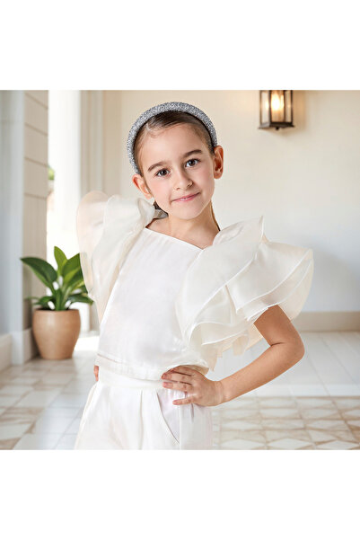 Juniors Solid Ruffle Sleeves Top and Elasticated Pants Set