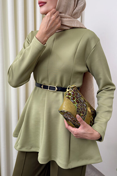 Salih Çelebi Kemerli Peplum Bluz 0040 - AÇIK HAKİ