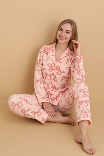 Wordex Fwn 1608 Σετ χειμερινής γυναικείας πιτζάμας με κουμπιά και ύφασμα φλις