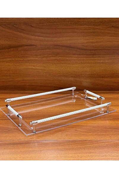 ALQANNAS High Quality Thick Acrylic Serving Tray with White Striped Handle | Medium Size, Durable &
