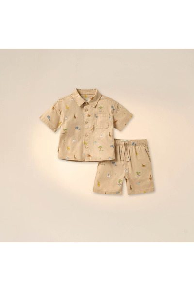 Juniors Animal Printed Short Sleeves Shirt and Shorts Set