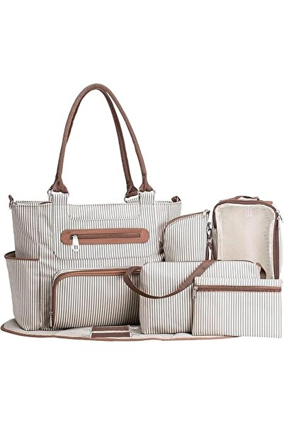 Saharaz مجموعة حقيبة حفاضات مكونة من 7 قطع، حقيبة سفر متعددة الوظائف لتغيير ا...