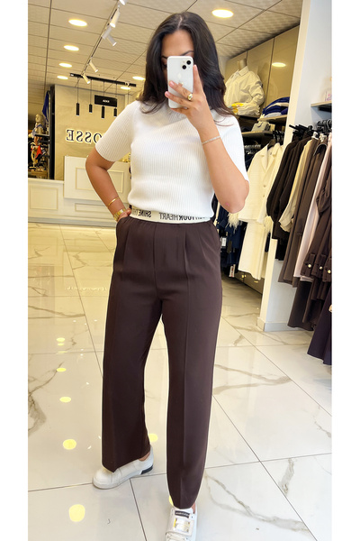 Vosse Yusuf Özdemir Kahverengi Beli Lastikli Palazo Pantolon