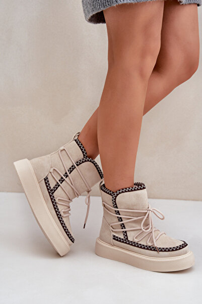 BOTO Bocanci De Zăpadă Femei Cu Broderie Pe Platformă Bej Deschis Naleris 39