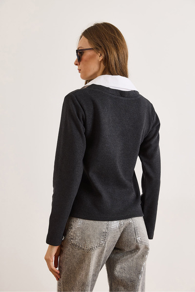 Olalook Women's Dark Anthracite Shirt Collar Detailed Thessaloniki Blouse Blz-19002777