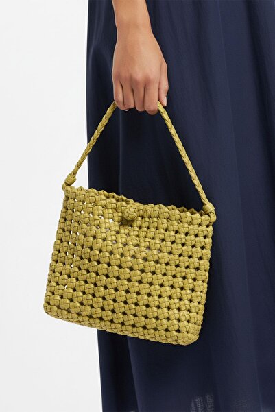 Deriderim Aria Mini Yellow Knitted Genuine Leather Handbag