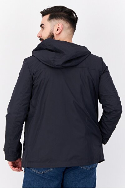 Geox Men Plain Hooded Parka Jacket, Navy Blue