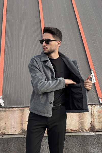 inpool Erkek, gömlek yaka, Rahat kalıp, tüy efektli kaşe ceket 629