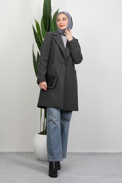 GİYZAMİLA Palton Sara cu un singur nasture gri închis
