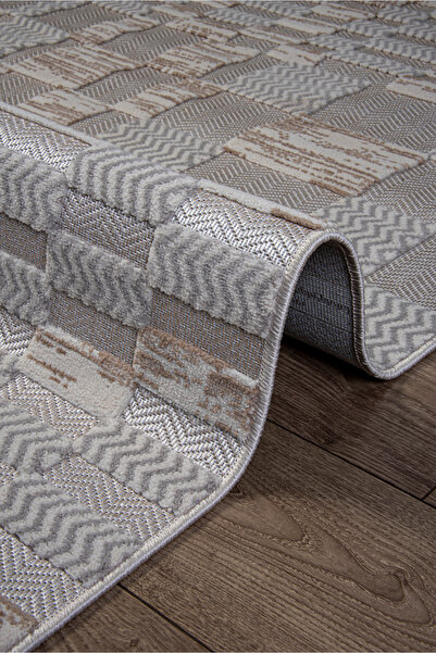 Saklı Home Gri Bej Sisal Bukle Dokuma Hasır Makine Halısı Saçaklı Kaymaz Otur...