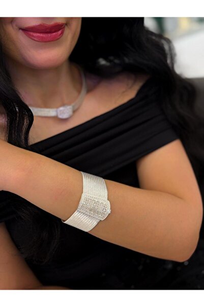 bestmysilver Kadın Gümüş Prenses Trabzon Hasır 13 Sıra Bileklik 5 Sıra Gerdanlık