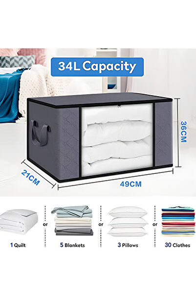 Generic Clothing Storage Box,1PCS Foldable Non-woven Fabric Closet Storage Bag ,With Transparent Window,Grey