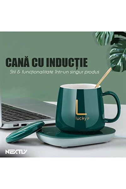 NEXTLY Induction Heated Ceramic Mug Set - Keeps Drinks Warm at 50-55°C, Gift Boxed, Green