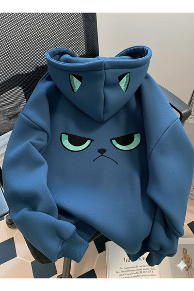 dwnwear Women/Unisex Funny Angry Face Petrol Blue Indigo Hoodie