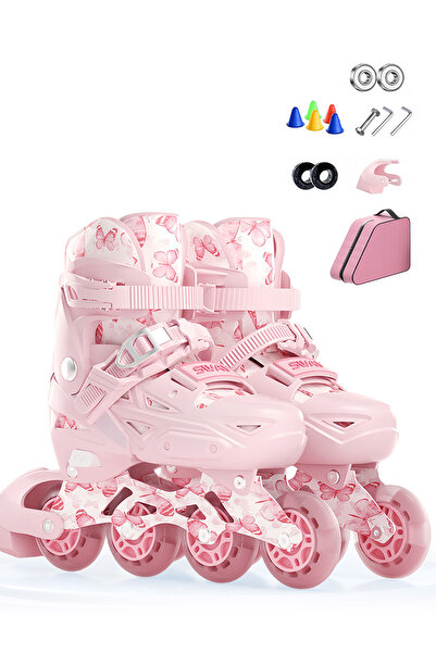 KidLe Kids Inline Skate Adjustable Inline skates with Full Light Up Wheels 3 Size, for Kids Girls and Boys