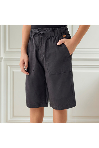 ELIGO Solid Woven Shorts with Pockets and Drawstring Closure
