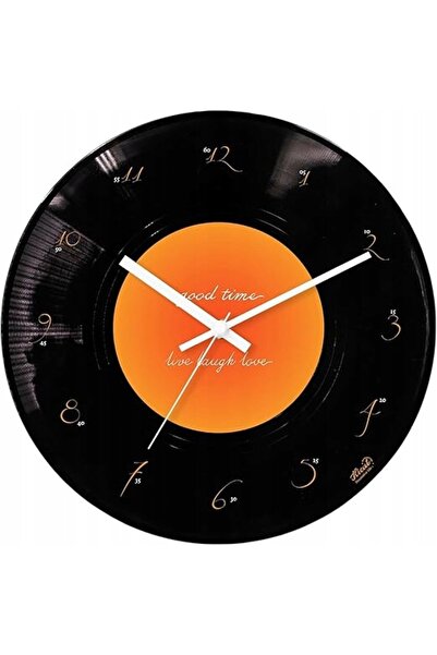 zola Ceas de perete decorativ vintage, disc de vinil, dimensiune 30 cm, negru/portocaliu
